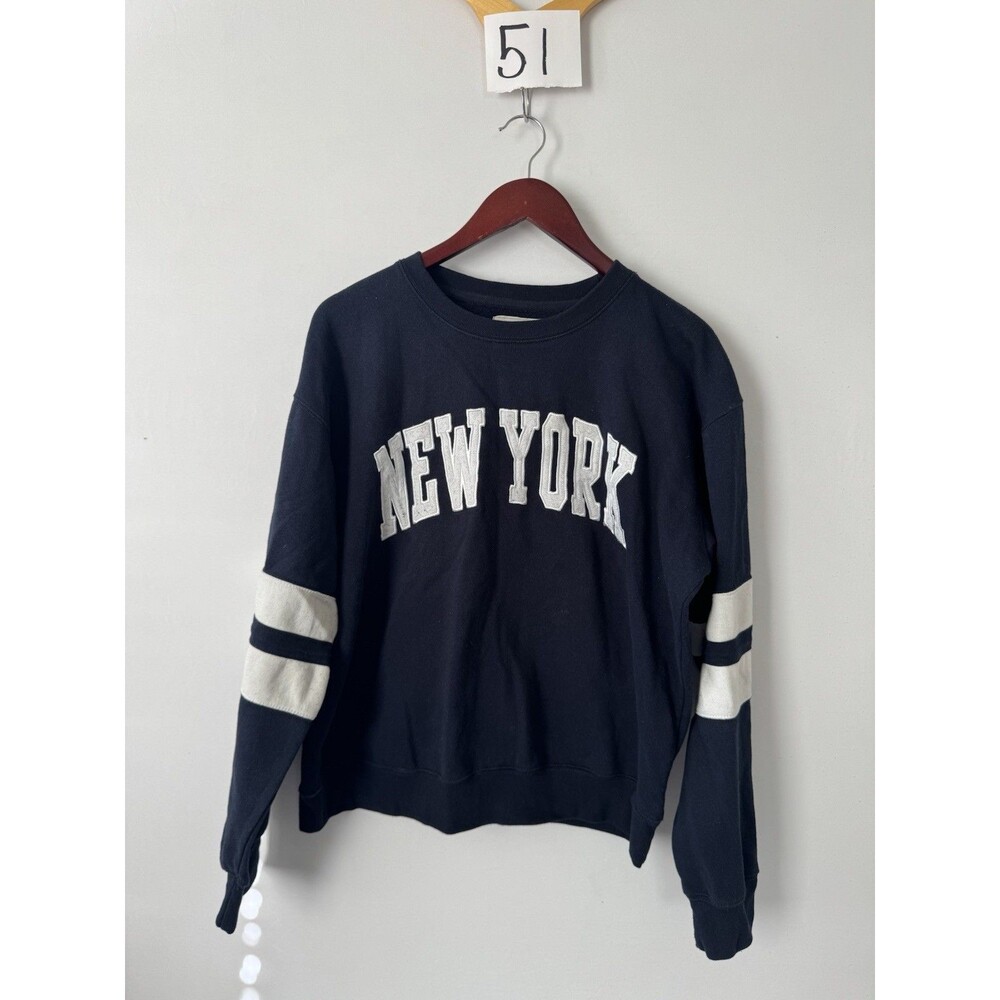 New York Popular Men’s XL Black Crewneck Pullover Sweatshirt Graphic Pockets